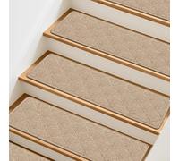 Confezione da 15 gradini antiscivolo per scale, con effetto moquette, per piastrelle in legno, laminato, riutilizzabili, supporto autoadesivo (20 x 76 cm, beige)