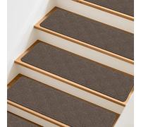 Confezione da 15 gradini antiscivolo per scale, con effetto moquette, per piastrelle in legno, laminato, riutilizzabili, supporto autoadesivo (20 x 76 cm, marrone)