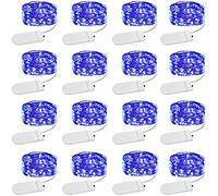 Confezione da 16 luci blu a batteria, 3 m, 30 luci a LED per barattoli di muratore, impermeabili, filo argentato mini luci per artigianato, bottiglie, ghirlanda di fiori, decorazioni per feste