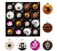 Confezione da 16 palline dipinte da appendere per Halloween, realizzate in materiale PET per interni ed esterni, per decorazioni festive e atmosfera per feste
