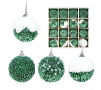 Confezione da 16 palline in schiuma glitterata da 6 cm per ghirlande (verde | Fiocchi di glitter vivaci, look festivo colorato, schiuma leggera, facile da appendere, set da 16 pezzi