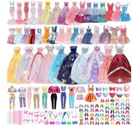 Confezione da 195 pezzi di vestiti e accessori per bambole, con oltre 30 abiti, costumi da bagno e scatola cieca fai da te, adesivi con pietre preziose, set di fermagli per capelli per bambole da 29