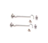 Confezione da 2, 150 mm in ottone resistente con gancio per cabina e chiusura a occhiello silenziosa/chiavistello/porta per cancello posteriore, tettoia/portiera, in varie finiture (cromo satinato)