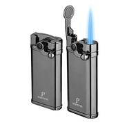 Confezione da 2 accendini a fiamma a getto singolo, antivento e ricaricabili a gas, con punzonatura, per barbecue, campeggio, attività all'aperto e candele, regali per lui e uomini (senza gas)