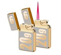 Confezione da 2 accendini a fiamma butano, ricaricabili, regolabili, a getto, a iniezione diretta, antivento, sicuri, classici accendini tascabili (senza butano)