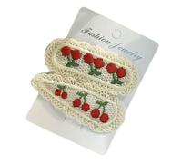 Confezione da 2 accessori per capelli da ragazza, design con frutta ricamata, in pizzo, comodi, perfetti per feste, in tessuto