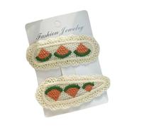 Confezione da 2 accessori per capelli da ragazza, design con frutta ricamata, in pizzo, comodi, perfetti per feste, in tessuto