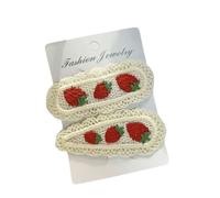 Confezione da 2 accessori per capelli da ragazza, design con frutta ricamata, in pizzo, comodi, perfetti per feste, in tessuto