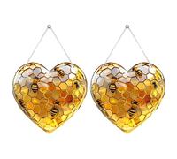 Confezione da 2 acchiappasole a nido d'ape a forma di cuore, in acrilico, decorazione da giardino, decorazione da appendere per gli amanti delle api, acchiappasole per finestre, decorazione per