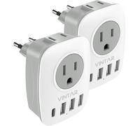 Confezione da 2 adattatori da viaggio UE con 1 porta USB-C, 2 prese USA, 3 porte USB, 6 in 1 - Compatibile con Grecia e Italia (Tipo C)