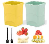 Confezione da 2 affettatrici per fragole e uova, lama affilata in acciaio inox, per frutta morbida, banana, kiwi, per macedonie, colore giallo e verde