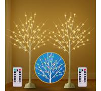 Confezione da 2 alberi di betulla illuminati, 1,2 m, con 60 luci LED, 8 modalità flash e timer, albero di Natale con ramoscello preilluminato, per interni ed esterni, casa, feste, giardino, matrimoni