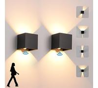 Confezione da 2 applique a LED per interni ed esterni, con sensore di movimento, 12 W, 3000 K, luce bianca calda, IP 65, impermeabile, illuminazione da parete moderna per esterni, con angolo di