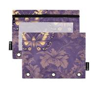 Confezione da 2 astucci a 3 anelli con finestra trasparente con cerniera per bambini, contenitore per la casa e i viaggi, con farfalla, pasta sfoglia in stile italiano