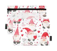 Confezione da 2 astucci per matite a 3 anelli, con finestra trasparente con cerniera, per scuola, ufficio, classe, San Valentino, gnomi cuore amore