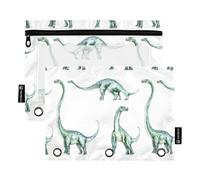 Confezione da 2 astucci per matite per raccoglitori a 3 anelli, con finestra trasparente, astuccio per penne con cerniera, forniture per ufficio e università, bellezza dinosauro Diplodocus, tinta