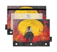 Confezione da 2 astucci per matite per raccoglitori a 3 anelli, con finestra trasparente, astuccio per penne con cerniera, organizer per cosmetici, forniture Western Cowgirl