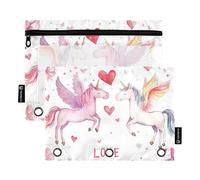 Confezione da 2 astucci per matite per raccoglitori a 3 anelli, con finestra trasparente con cerniera, astuccio per penne e cosmetici, per bambini, casa, viaggio, contenitore per San Valentino con