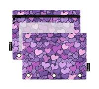 Confezione da 2 astucci per matite per raccoglitori a 3 anelli, con finestra trasparente con cerniera, astuccio per cosmetici, organizer per cosmetici, forniture viola con cuore Day War