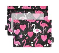 Confezione da 2 astucci per matite per raccoglitori a 3 anelli, con finestra trasparente con cerniera, per ufficio e università, con fenicottero