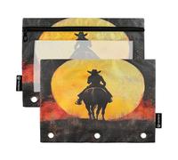 Confezione da 2 astucci per matite per raccoglitori a 3 anelli, con finestrella trasparente, astuccio per penne con cerniera, trousse per cosmetici, organizer per cosmetici, forniture Western Cowgirl