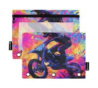 Confezione da 2 astucci per matite per raccoglitori a 3 anelli, con finestrella trasparente, con cerniera, per scuola, ufficio, classe, motocross, bici e fulmini