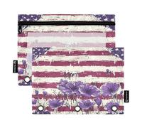 Confezione da 2 astucci per matite per raccoglitori a 3 anelli, con finestrella trasparente, con cerniera, per ufficio, classe, scuola, scuola, viola, papaveri viola