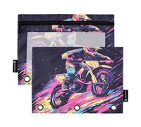 Confezione da 2 astucci per matite per raccoglitori a 3 anelli, con finestrella trasparente, per cancelleria, con cerniera, per bambini, casa, viaggi, motocross, moto e fulmini