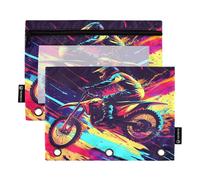 Confezione da 2 astucci per matite standard a 3 anelli, con finestra trasparente con cerniera, per bambini, casa, viaggi, motocross, bici e fulmini