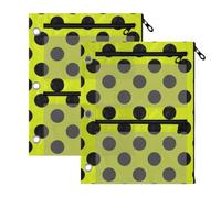 Confezione da 2 astucci raccoglitori, piccoli pois neri gialli trasparenti in rete frontale a 3 anelli con cerniera, 28 x 22,6 cm