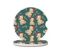 Confezione da 2 bastoncini di zucchero a forma di orsetto di Natale, sottobicchieri in ceramica assorbenti per auto, sottobicchieri antiscivolo per auto, accessori per porta