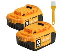 Confezione da 2 batterie di ricambio da 9,0 Ah, compatibili con Dewalt 20 Volt DCB200 DCB201 DCB204 DCB207 DCD/DCF/DCG serie utensili elettrici a batteria + spazzola