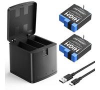 Confezione da 2 batterie per GoPro Hero 12, 11, 10, 9 e caricabatterie USB a 3 canali con cavo di tipo C, batterie di ricambio ad alte prestazioni da 2500 mAh per GoPro Hero 12, 11, 10, 9, nero