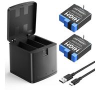 Confezione da 2 batterie per GoPro Hero 8, 7, 6, 5 e caricabatterie USB a 3 canali con cavo di tipo C, batterie di ricambio ad alte prestazioni da 2200 mAh per GoPro Hero 8, 7, 6, 5, action camera