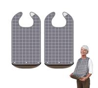 Confezione da 2 bavaglini per adulti con raccogli briciole, impermeabili, lavabili e riutilizzabili, per adulti, per anziani, uomini, donne, mangiare, 35 x 72 cm, 8 x 28. 3, grigio., Taglia unica