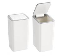 Confezione da 2 bidoni per camera da letto, 10 l, sottile con coperchio a pulsante, in plastica sottile, con design anti-odore, per bagno, camera da letto, soggiorno, cucina, ufficio (bianco)