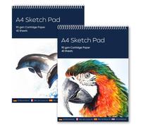 Confezione da 2 blocchi da disegno formato A4, rilegati a spirale, con 40 fogli ciascuno, carta bianca da 90 g/m², per disegnare, schizzi e pittura, ideali per artisti, studenti e hobbisti
