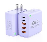 Confezione da 2 blocchi di ricarica rapida USB C, 60 W, 5 porte USB C, blocco di ricarica da 30 W, 2 USB C + 3USB A PPS/PD 3.0, cubo di ricarica multiporta per iPhone 16, 15, 14, 13 Pro Max, per