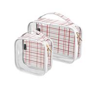 Confezione da 2 borse da toeletta per cosmetici da viaggio trasparenti a gingham Scott per donne uomini ragazze, con texture rossa, borsa organizer per cosmetici essenziali da viaggio, multicolore,