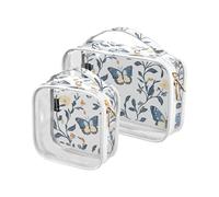 Confezione da 2 borse da toeletta trasparenti decorative da appendere, approvate TSA, blu navy, con ramo di farfalla, multifunzionali, borse da viaggio per donne da viaggio essenziali maquillaje para