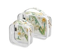 Confezione da 2 borse da toilette da uomo, trasparenti, decorative, approvate dalla TSA, con lettera N bianco, narciso fiore, acquerello, impermeabili, per donne, aeroporto, compagnie aeree