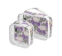 Confezione da 2 borse da toilette da uomo trasparenti decorative approvate TSA vintage viola e bianco iris fiori impermeabili borsa da viaggio borsa da viaggio aeroporto compagnia aerea conforme de