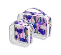 Confezione da 2 borse da toilette da uomo trasparenti decorative per viaggi approvate TSA viola e bianco Iris fiori multifunzionali grandi borse per cosmetici per donne viaggio essenziale de