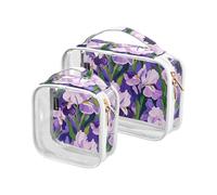 Confezione da 2 borse da toilette da viaggio decorative trasparenti approvate TSA viola e bianco Iris fiori multifunzionale viaggio borse trucco viaggio essenziale de maquillaje para