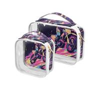 Confezione da 2 borse da toilette decorative trasparenti colorate per moto da cross, borsa per pennelli da trucco riutilizzabile approvata TSA per viaggio Bolsa de maquillaje, moto da motocross e
