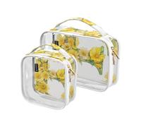 Confezione da 2 borse da toilette decorative trasparenti da appendere, approvate TSA, lettera F, giallo limone, margherite, acquerello, impermeabile, borsa da viaggio per cosmetici da barba essenziale