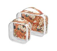 Confezione da 2 borse da toilette decorative trasparenti grandi approvate TSA fiori di giglio vintage arancioni stampe giapponesi woodblock portatile borsa per il trucco trasparente da uomo kit da