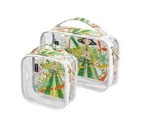Confezione da 2 borse da toilette decorative trasparenti per viaggi approvate TSA elegante signora con una spada verde ragazza impermeabile borse da viaggio per donne viaggio essenziale maquillaje
