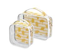 Confezione da 2 borse da toilette piccole con foglie di ginkgo biloba a righe gialle bianche trasparenti approvate TSA piccola borsa per il trucco conforme alle compagnie aeroportuali, foglie di
