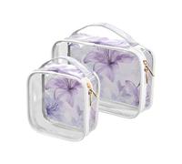 Confezione da 2 borse da toilette trasparenti da appendere con fiori di giglio ad acquerello viola chiaro approvata TSA borsa per il trucco riutilizzabile piccola essenziale per la rasatura